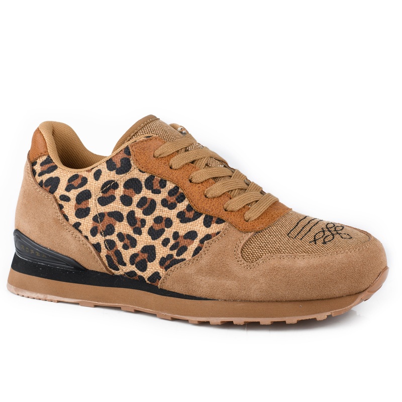 Womens Tan Cow Suede And Leopard Canvas 5 R
