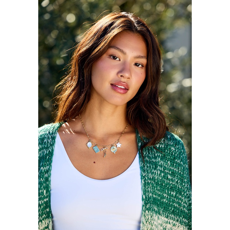 Gold Christie Multi Charm Chain Link Necklace