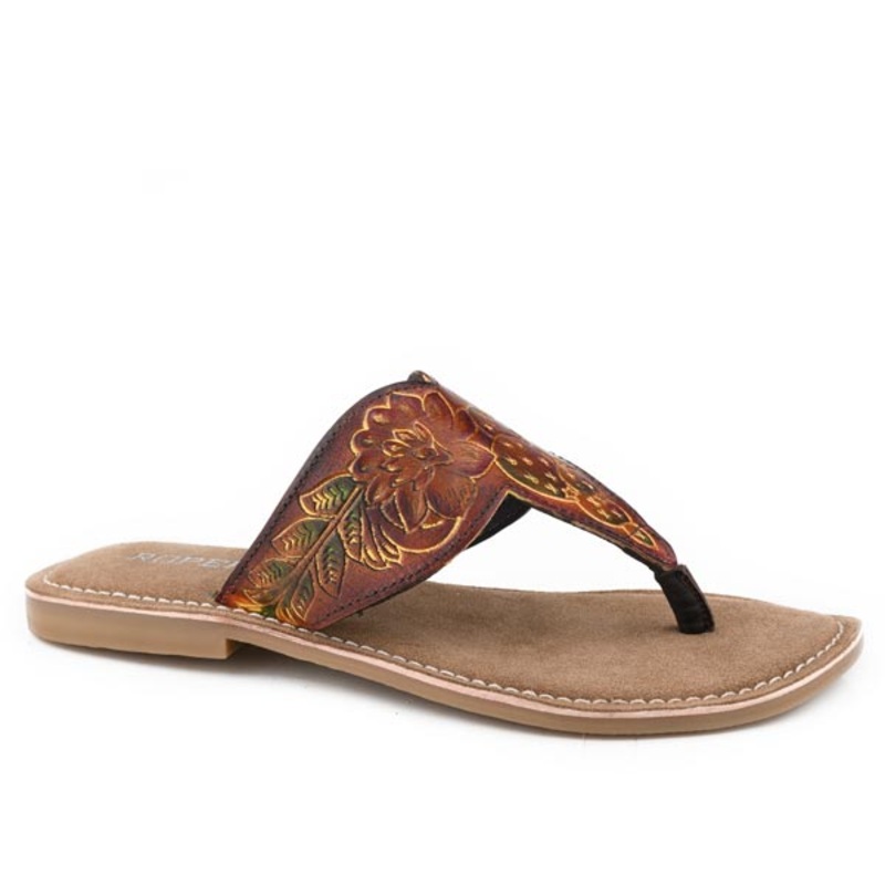 Womens Brown Cactus Painted Tooled Sandal 5 R