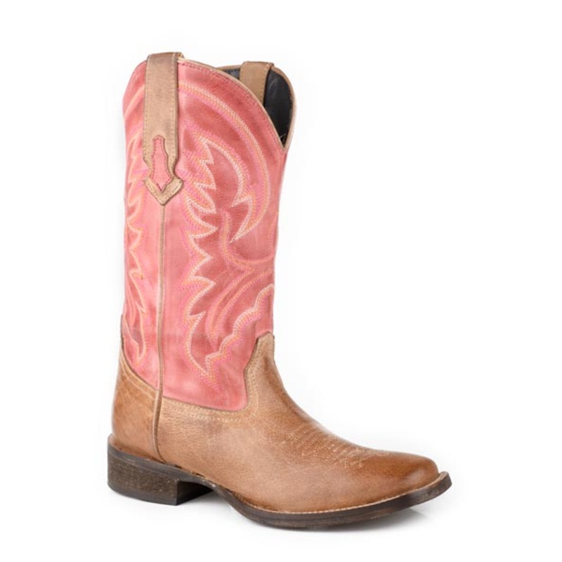 Womens Tan And Red Burnished Square Toe Boot 5 R