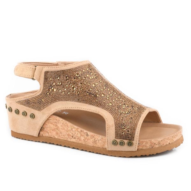 Womens Tan Faux Suede With Tan Crystals 5 R