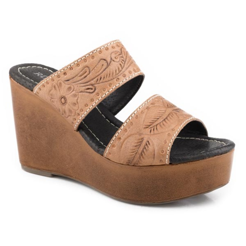 Womens Tan Tooled Two Band Sandal 5 R