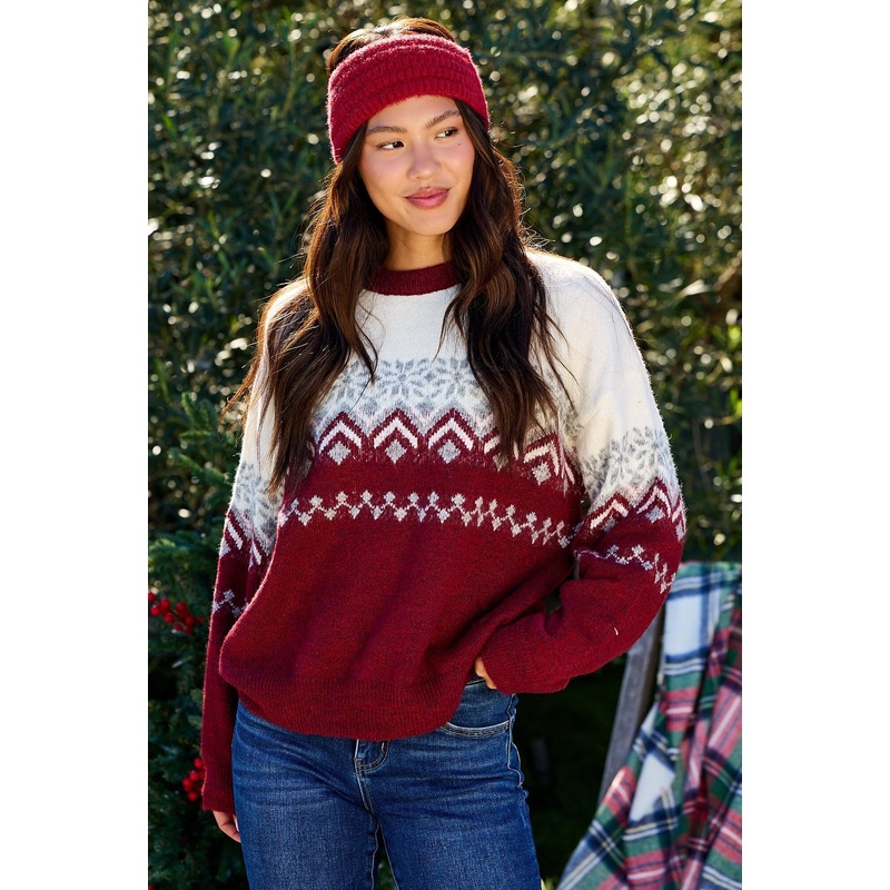 Burgundy Mix Fair Isle Sweater Small