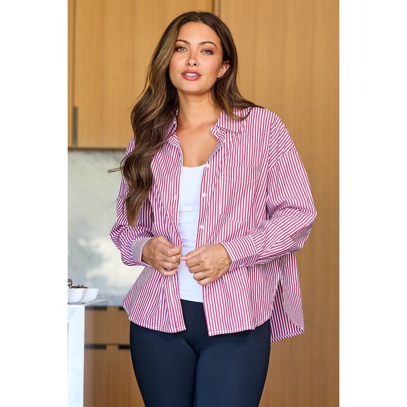 Candy Cane Red Striped Button Down Shirt Small