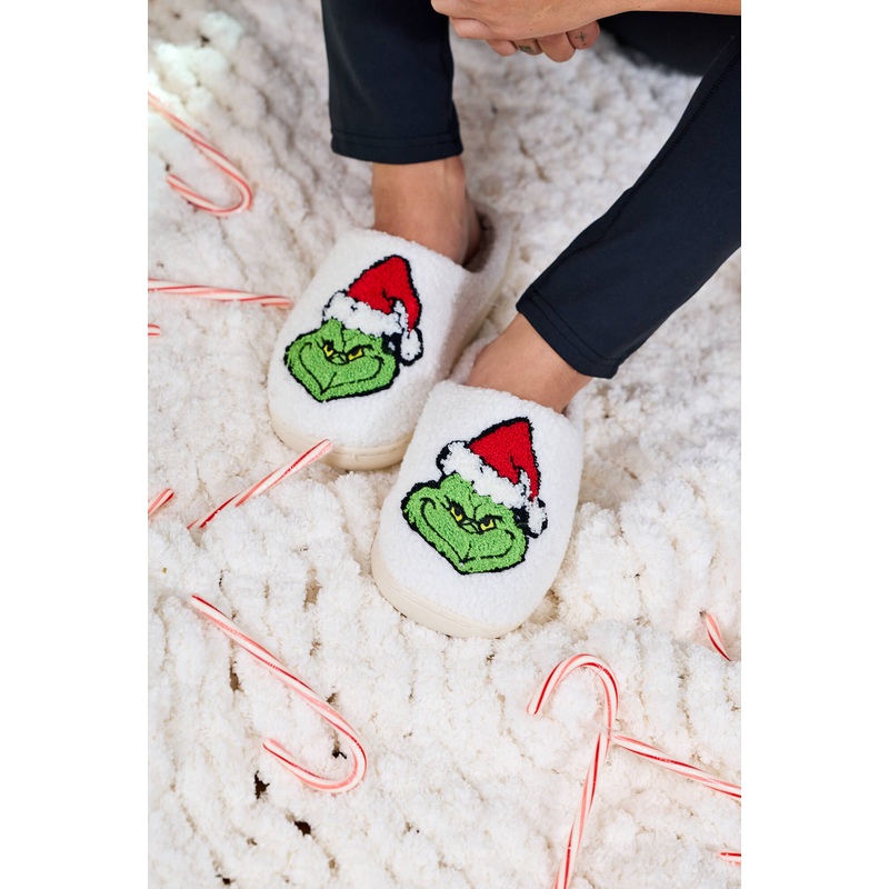 Cream Grinch Plush Slippers Small