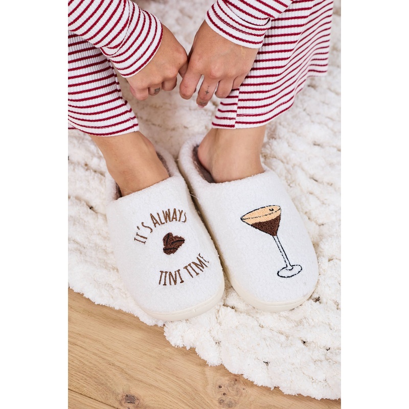 Cream Martini Plush Slippers Small