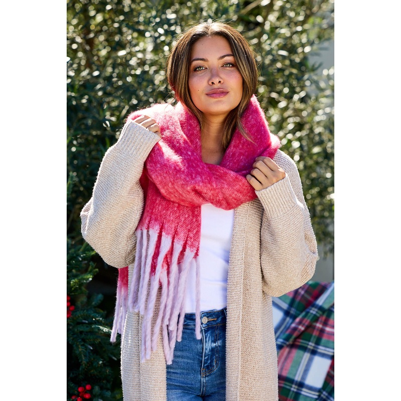 Fluffy Red Ombre Fringe Blanket Scarf
