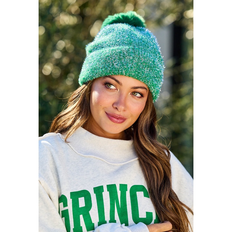 Frosty Green Sparkle Pom Beanie