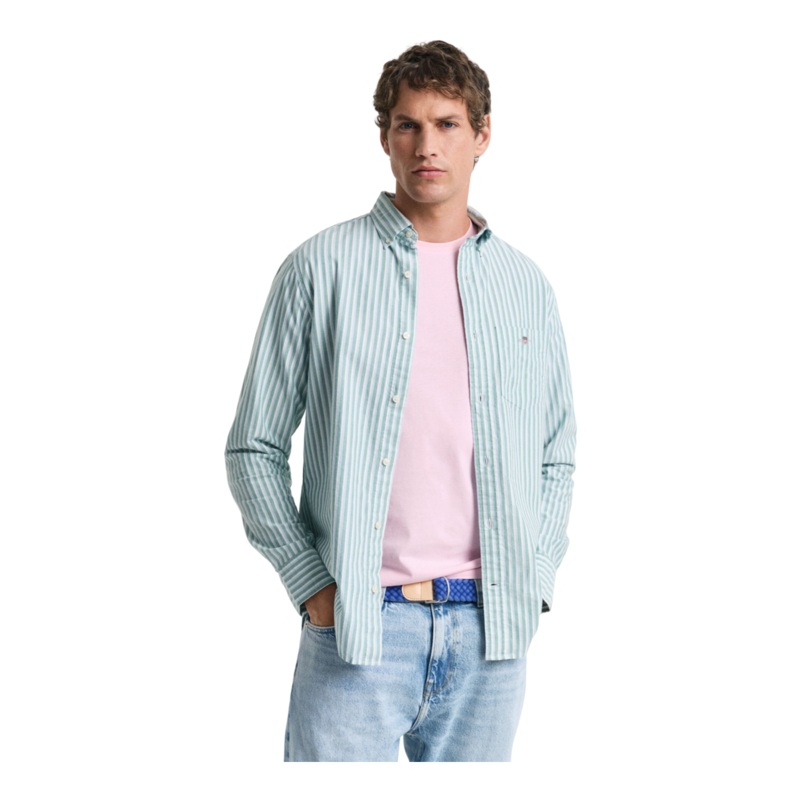 GANT Striped Classic Oxford Shirt Deep Green Medium