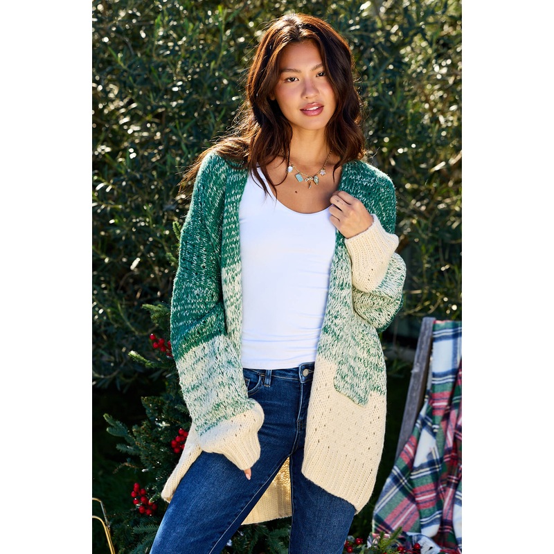 Green Ombre Open Front Cardigan Small
