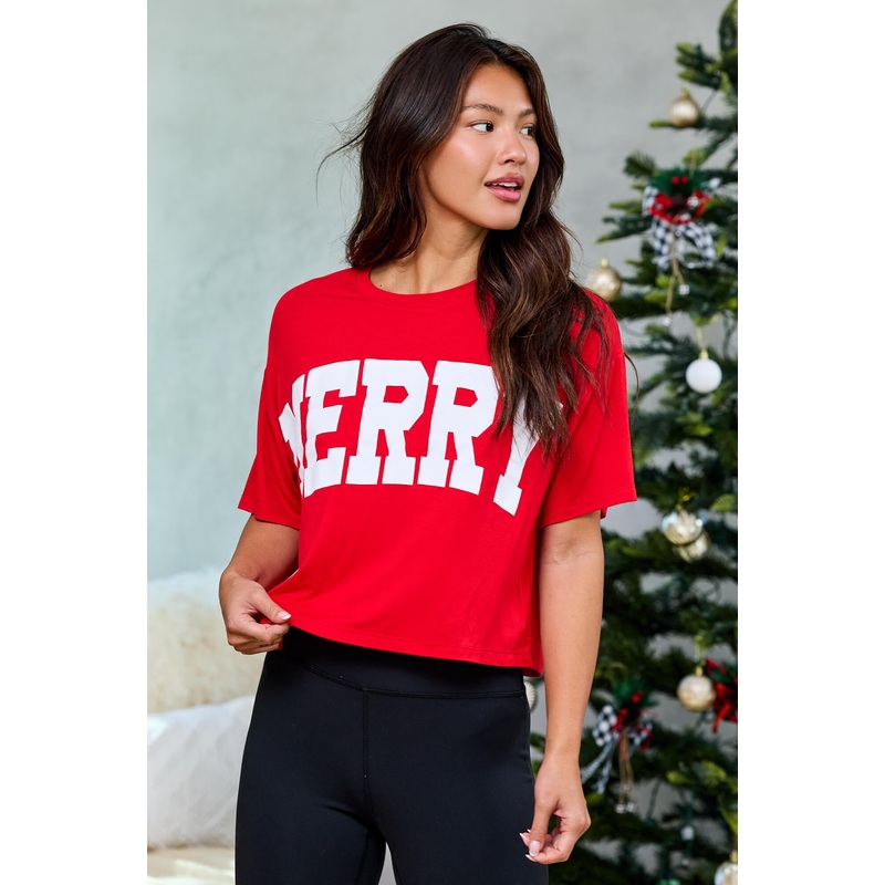 “Merry” Mood Graphic Tee – Red | Pre Order Small/Medium