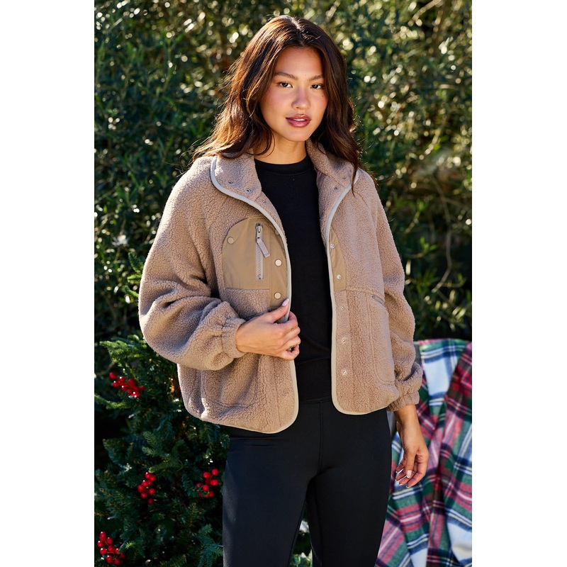 Taupe Button Down Sherpa Jacket | Pre Order Small