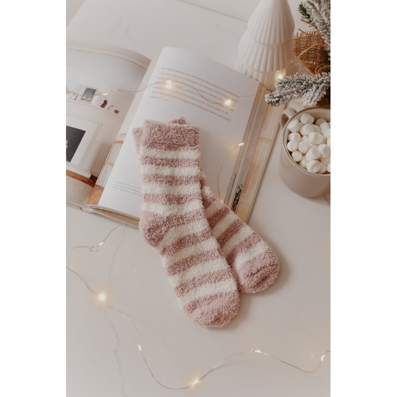 Comfy Cozy Striped Fuzzy Socks – PINK