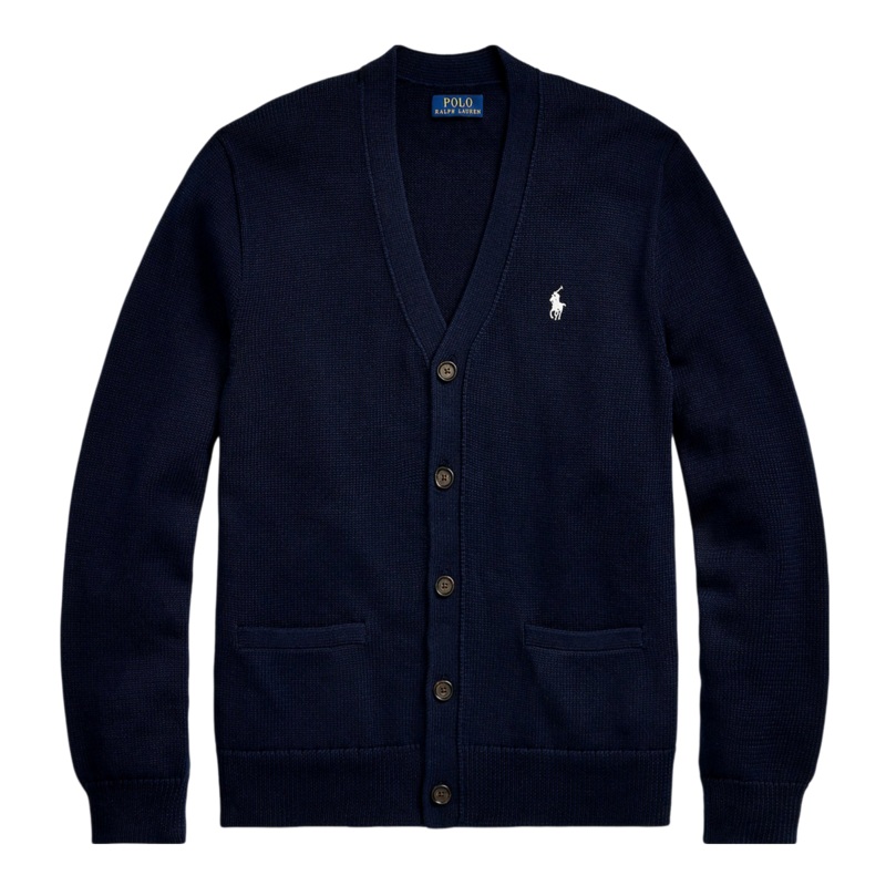 Polo Ralph Lauren V-Neck Cardigan Hunter Navy/White PP Medium