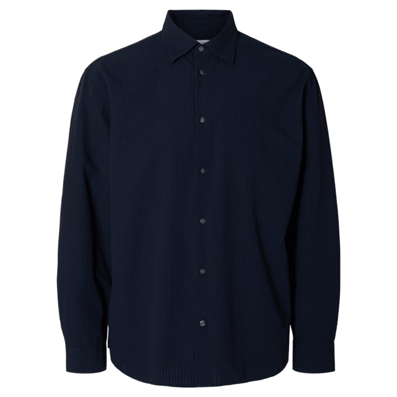 Selected Derek Seersucker Long Sleeve Shirt Sky Captain Small