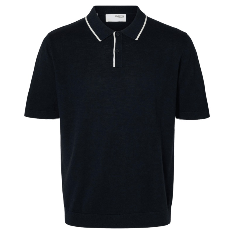 Selected Mattis Short Sleeve Knit Sun Polo Sky Captain Small