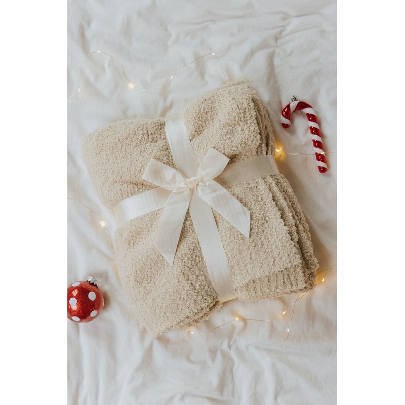 Solid Ivory CozyKnit Throw Blanket