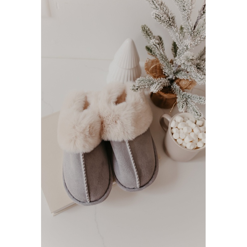 Sweet Dreams Grey Faux Sheepskin Slippers Small
