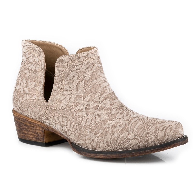 Womens Snip Toe Taupe Fabric Lace Upper 5 R