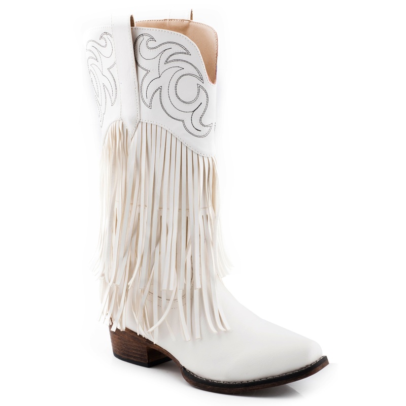 Womens White Smooth Fringe Boot 5 R