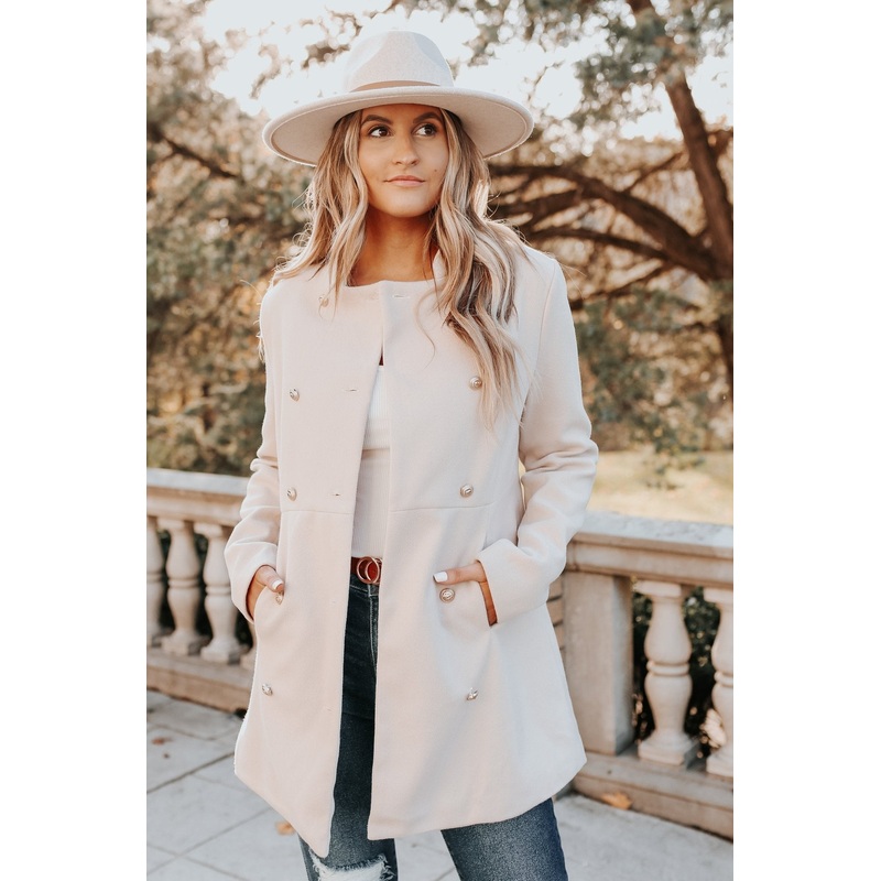 Bone Double Breasted Peacoat Small