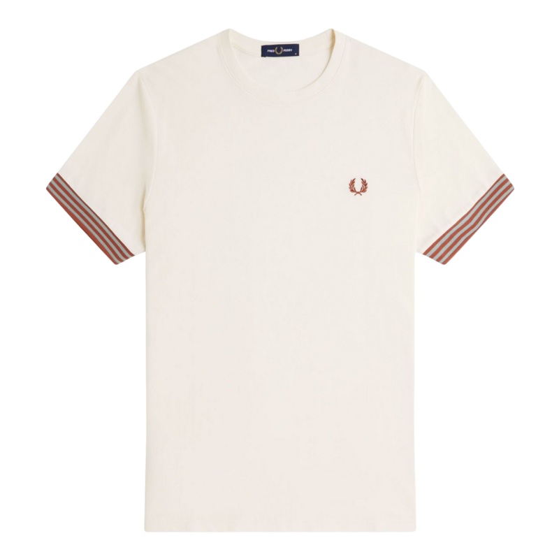 Fred Perry Striped Cuff T-Shirt Light Ecru Medium