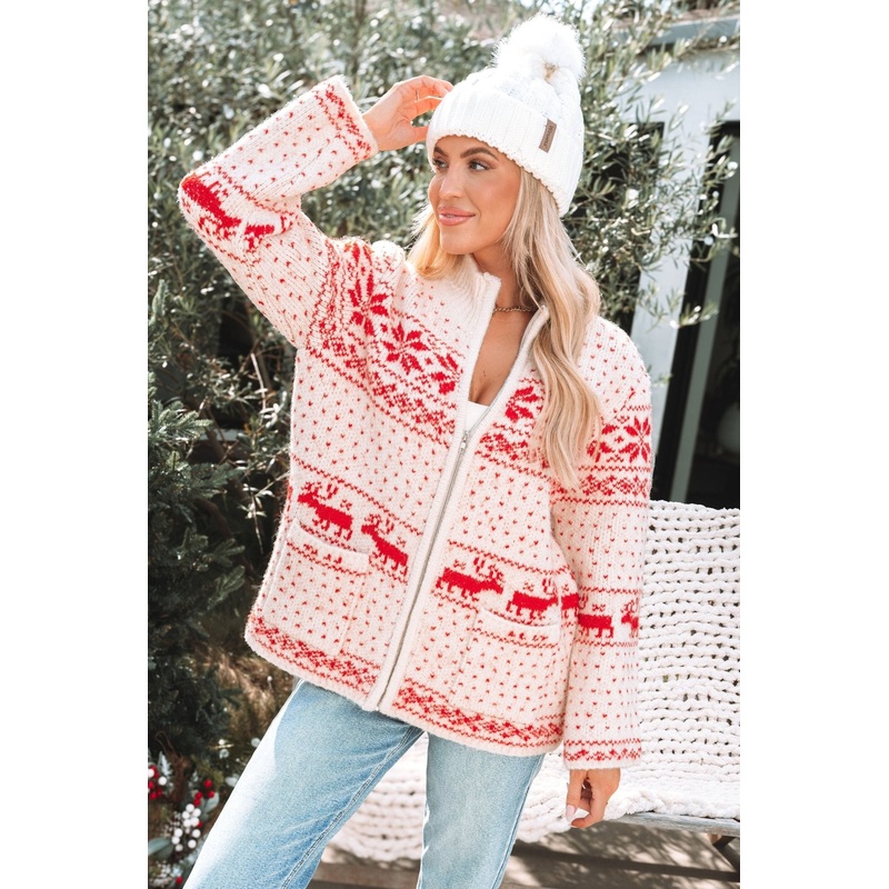 Reindeer Zip Up Sweater Jacket Small