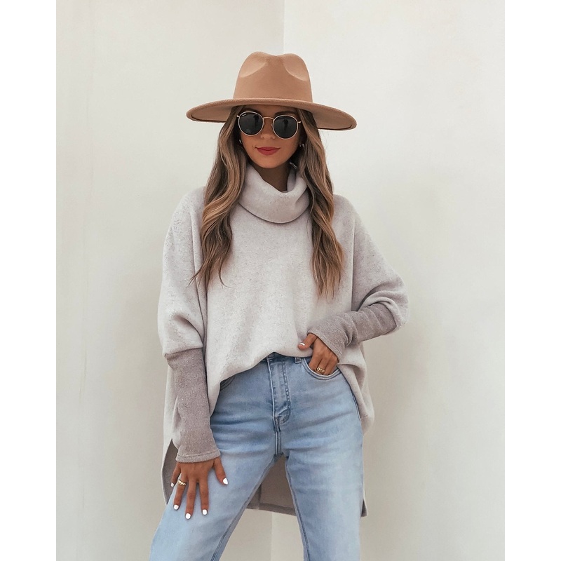 Taupe Color Block Turtleneck Sweater Small