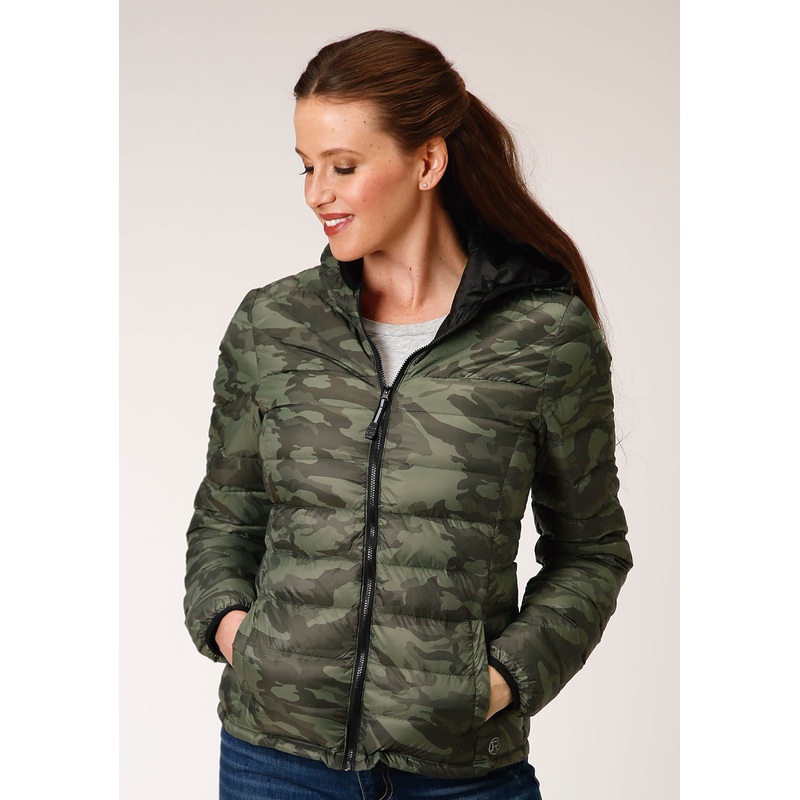 Womens Parachute Camo Hooded Down Jacket XS