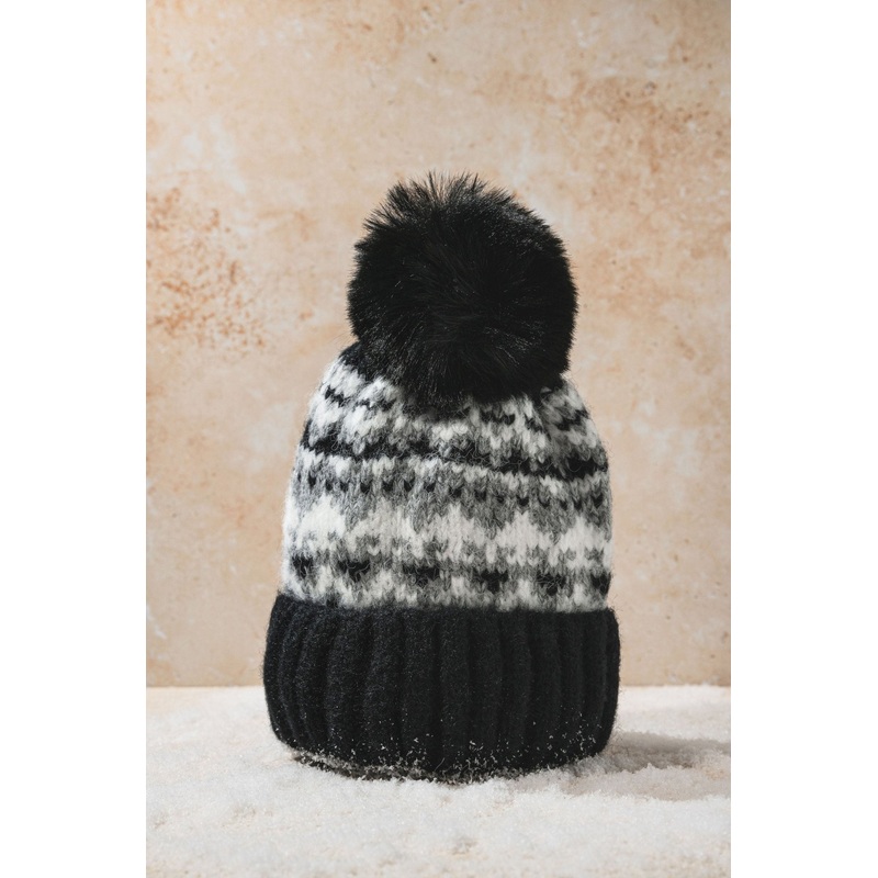 Black Aztec Pom Beanie