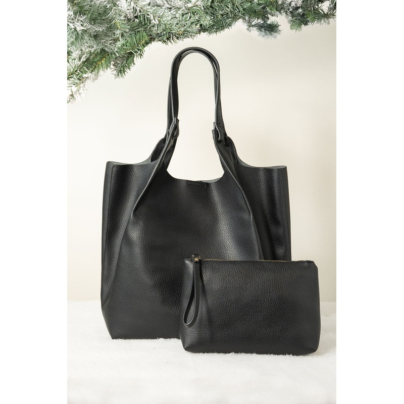 Black Maeve Pebbled Leather Tote Bag