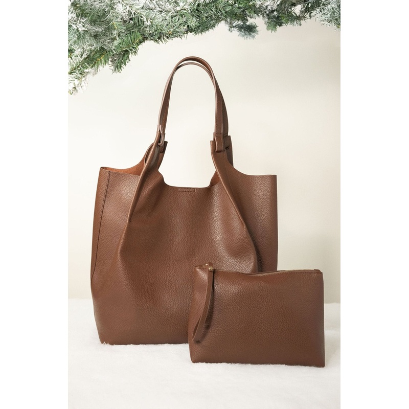 Brown Maeve Pebbled Leather Tote Bag