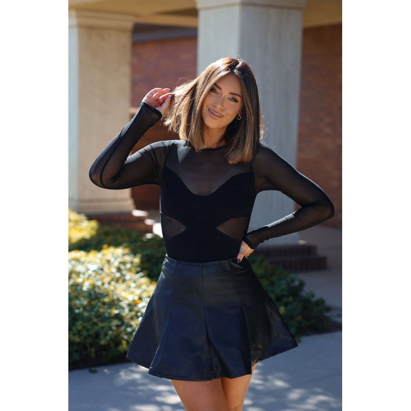 Free People Black All An Illusion Bodysuit Extra Small/Small