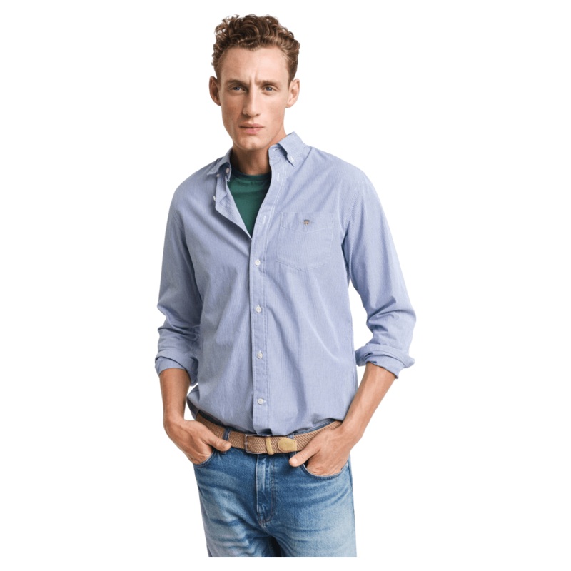 GANT Classic Banker Stripe Poplin Shirt College Blue Small