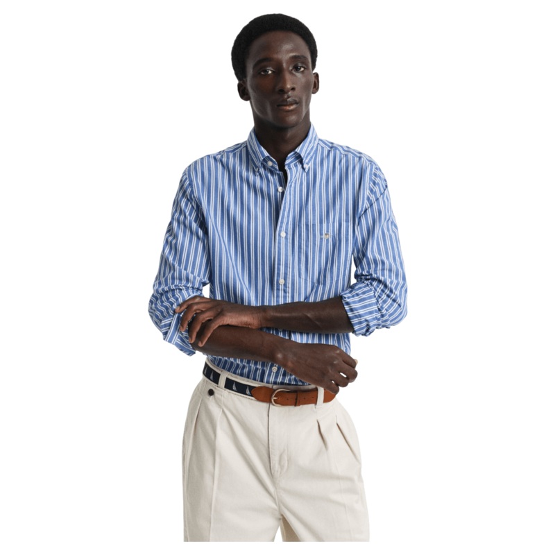 GANT Striped Classic Poplin Shirt Rich Blue Medium