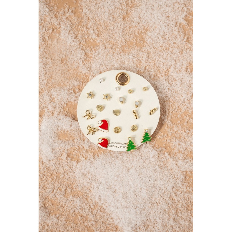 Gold Assorted Christmas Stud Earrings Set