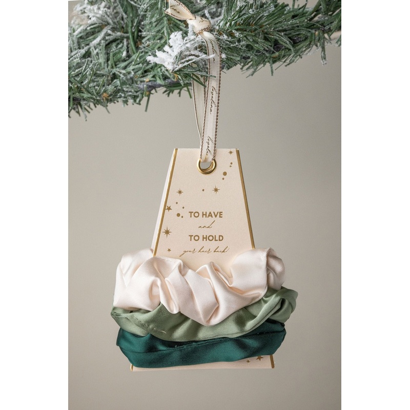 Green Gaja Satin Scrunchie Set