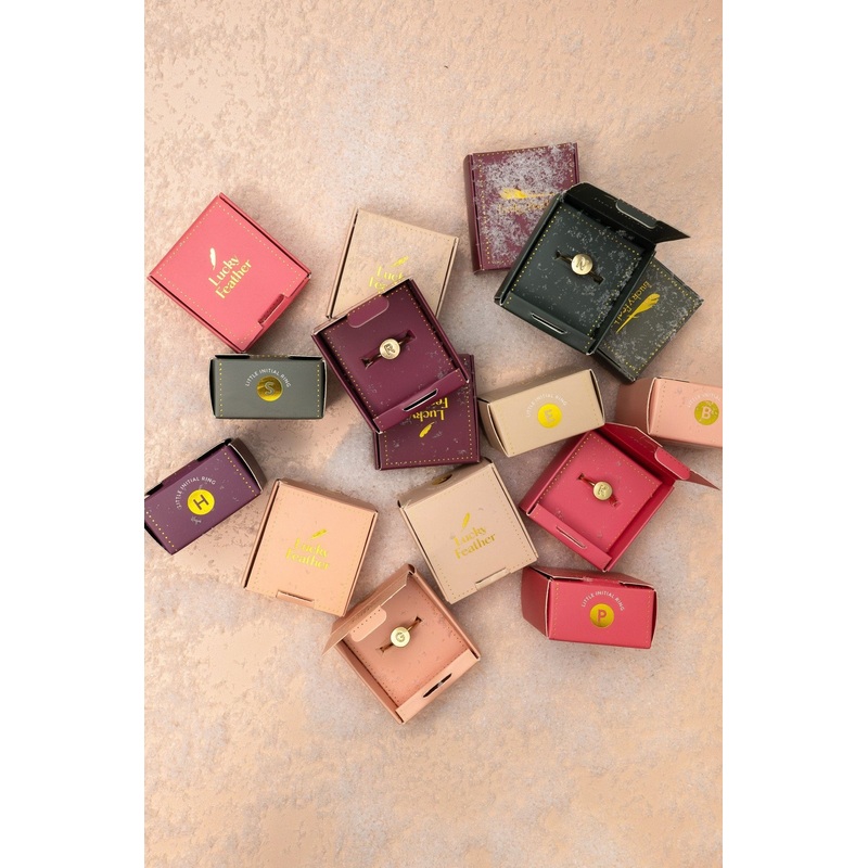 Lucky Feather Gold Initial Pendant Ring A