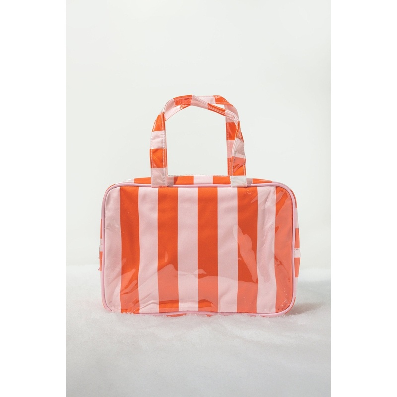 Red and Pink Striped Travel Cosmetic Bag