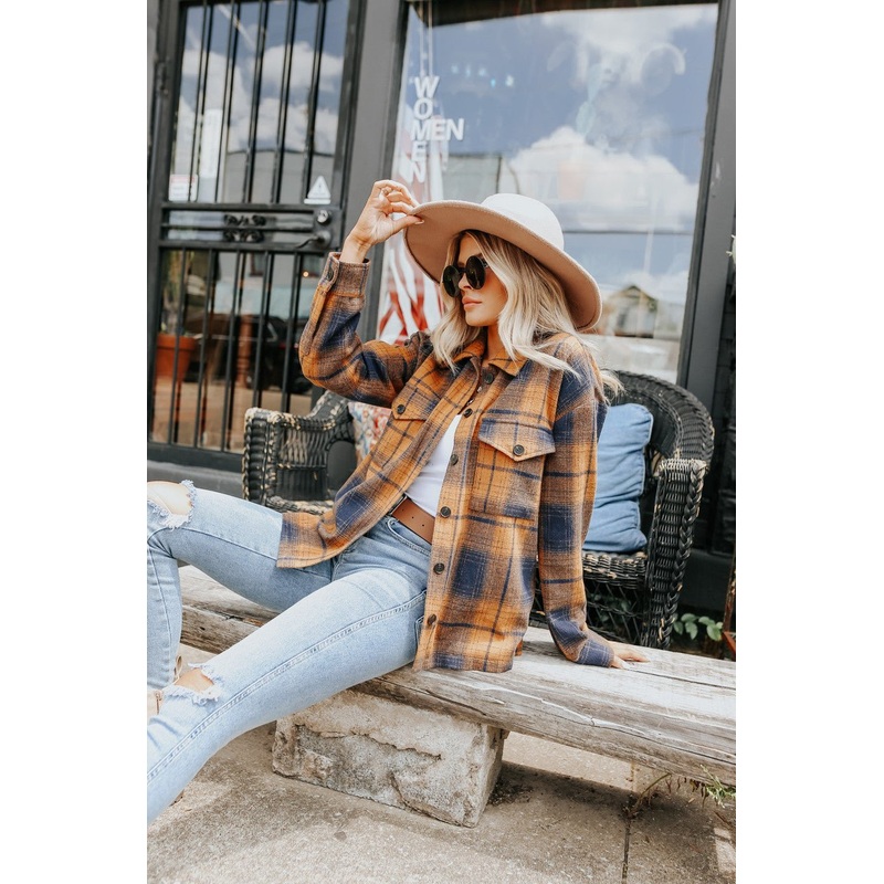 Sundance Navy & Orange Plaid Shacket Small