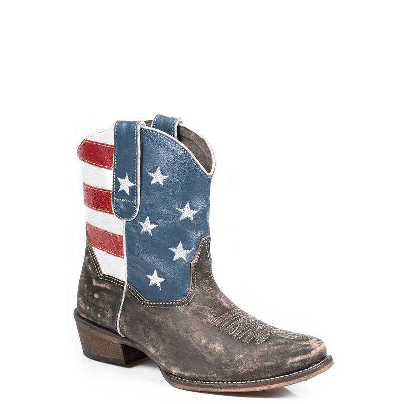 Womens Leather Ankle Boot American Flag With Distressed Brown Vamp 5 R