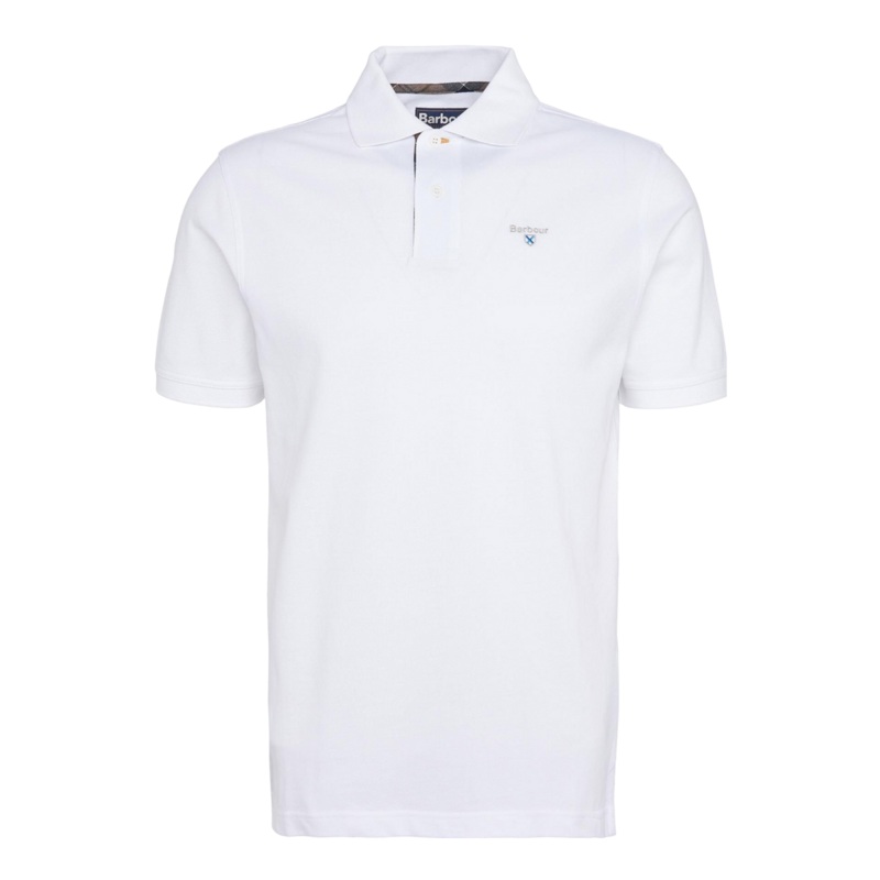 Barbour Tartan Pique Polo Shirt White/Dress Medium
