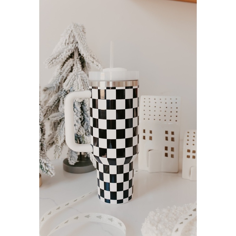 Black Checkered Stainless Steel Tumbler