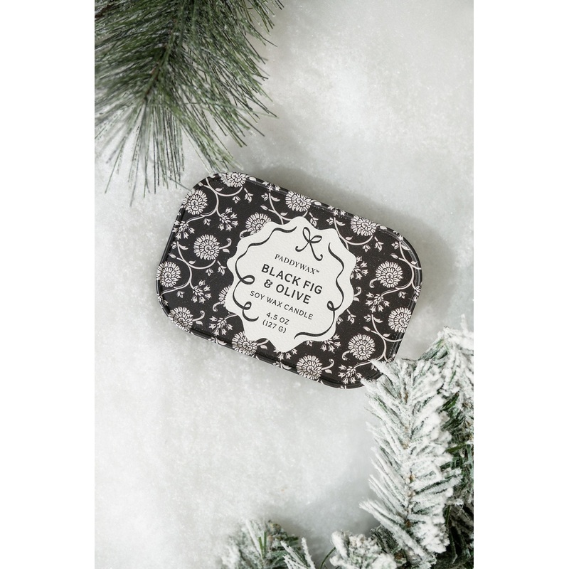 Black Fig & Olive Print Tin Soy Candle
