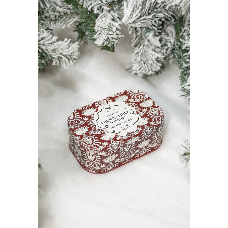 French Linen & Orris Print Tin Soy Candle