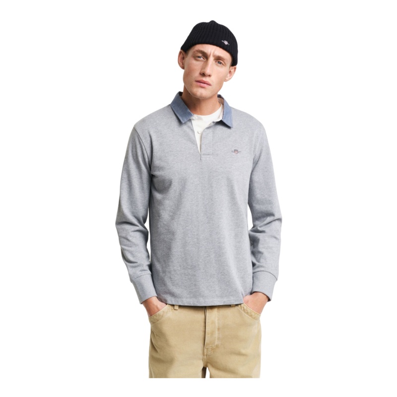 GANT Chambray Heavy Rugger Long Sleeve Shirt Grey Medium