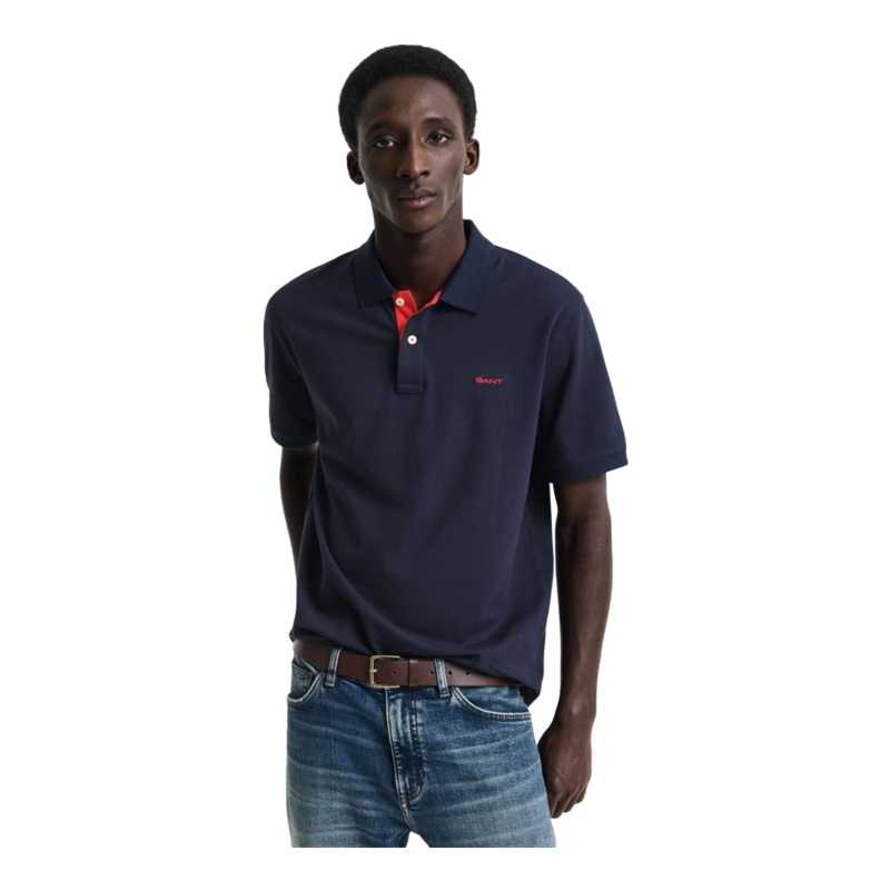GANT Contrast Piqu Short Sleeve Polo Shirt Evening Blue Small
