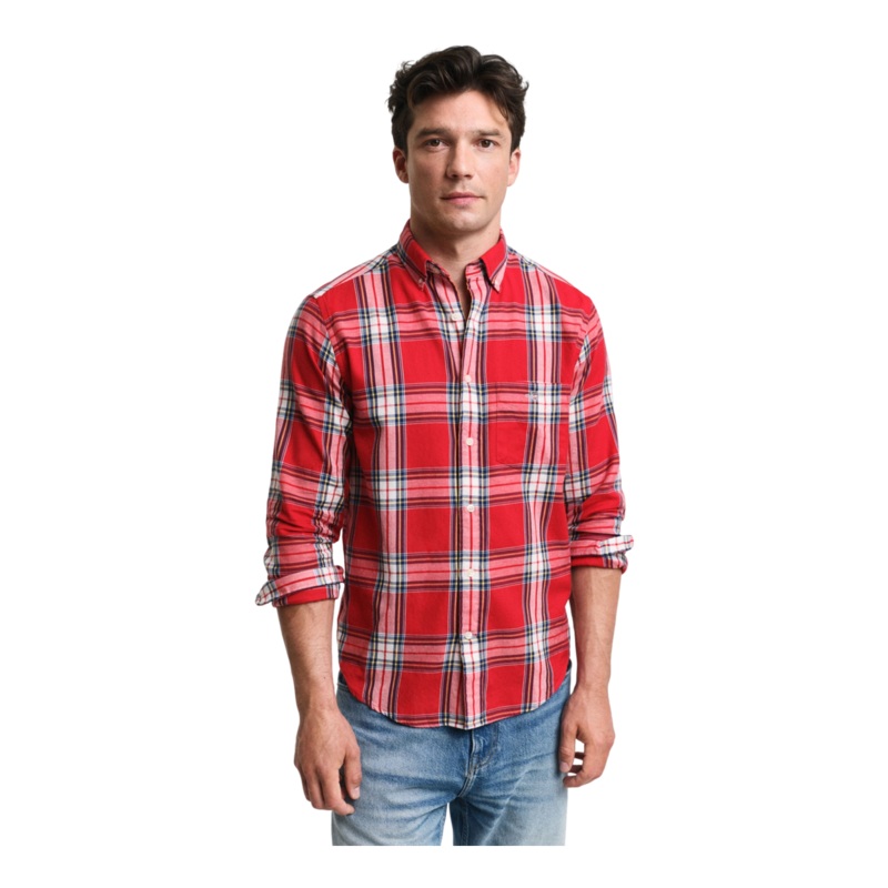 GANT Regular Fit Checked Flannel Shirt Ruby Red Medium