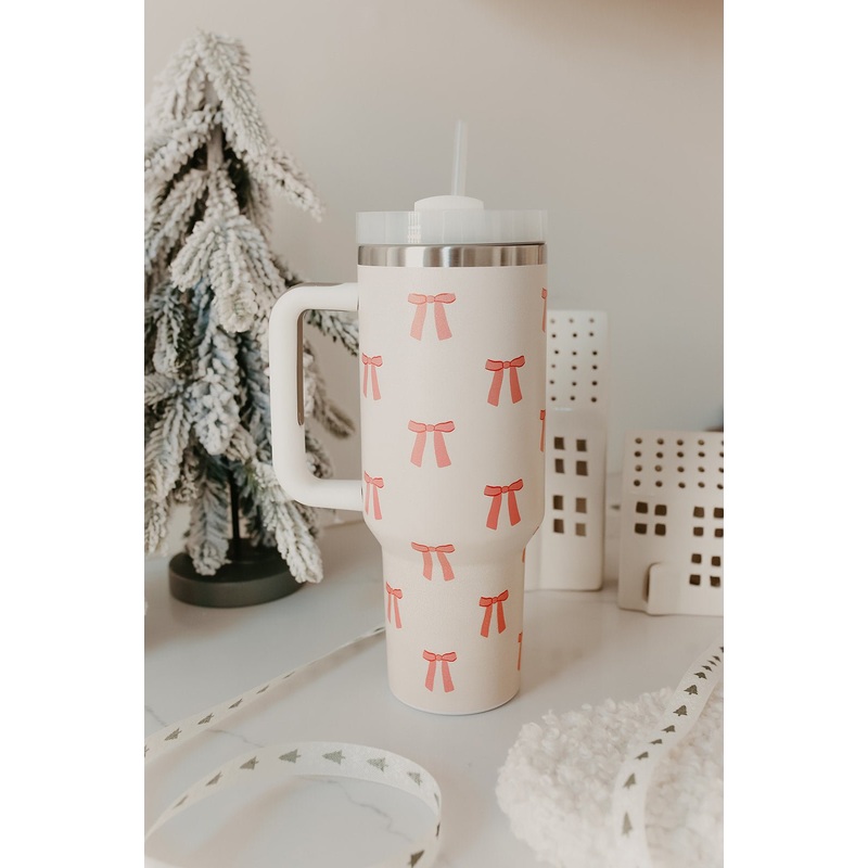 Pink Bow Ribbon Stainless Steel Tumbler