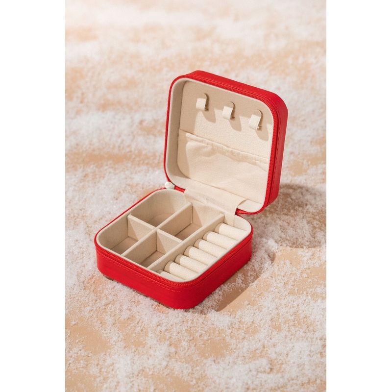 Portable Red Leather Jewelry Box